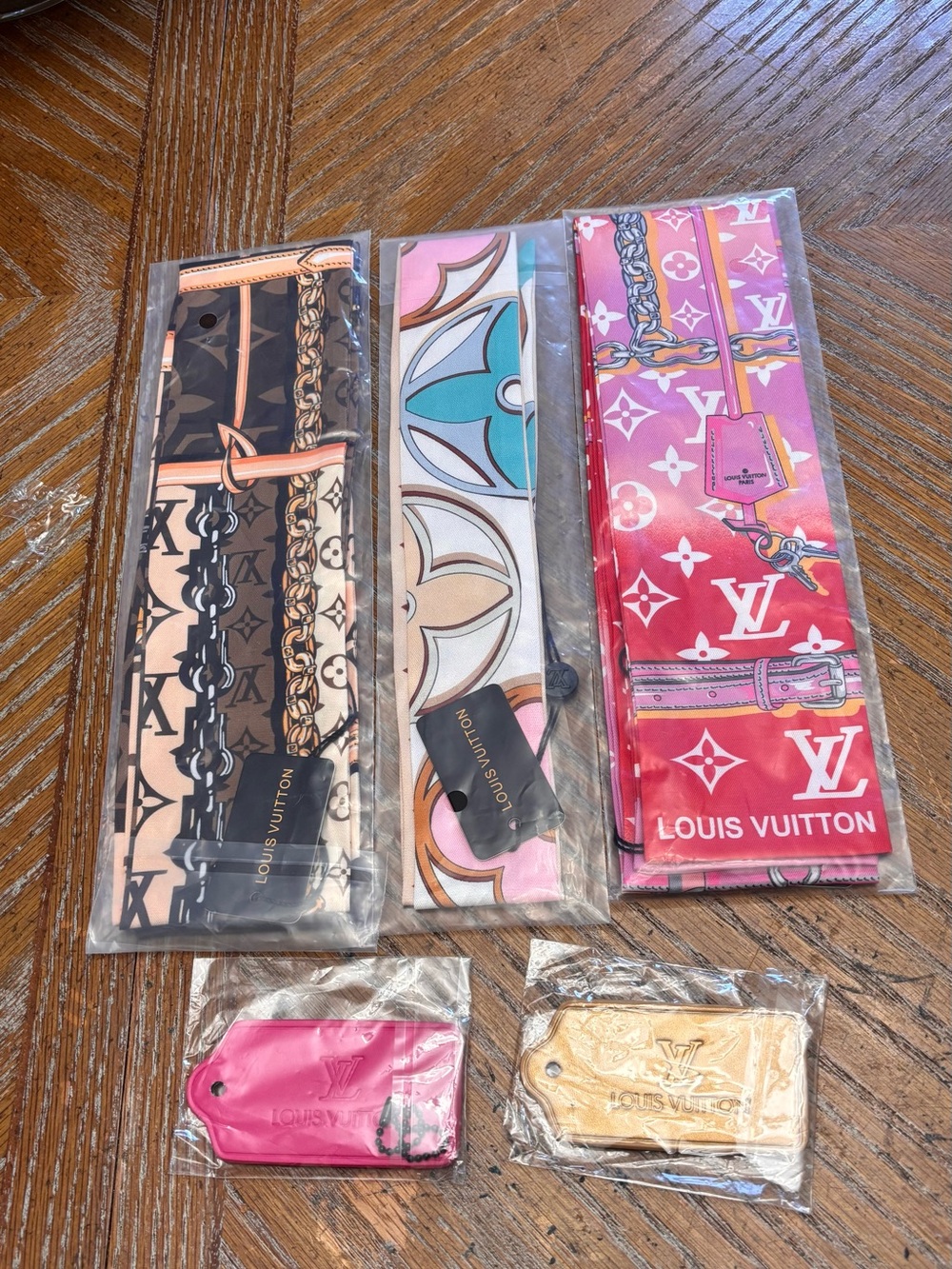 Pink & Blue Monogram Twilly Scarf - Designer Women's Accessory - Picture 2 of 3